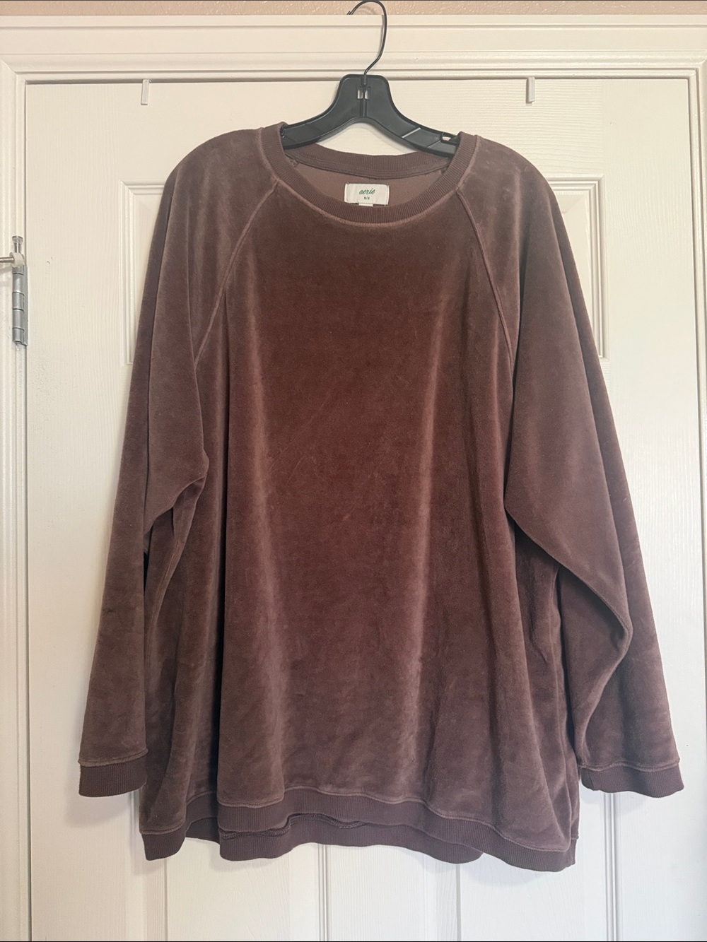 aerie Plush Velour Crewneck Sweater in Brown